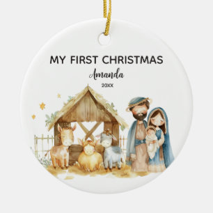 Adorno De Cerámica Mi primera familia navideña personalizada
