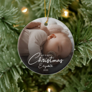 Adorno De Cerámica Mi primera foto de bebé en Navidad Escritura elega