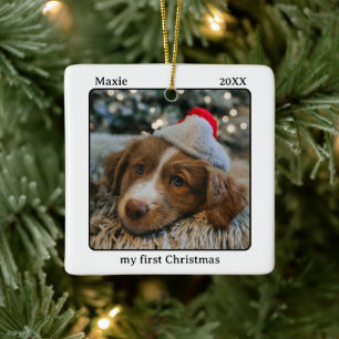 Adorno De Cerámica Mi primera foto de mascota de Navidad nombre