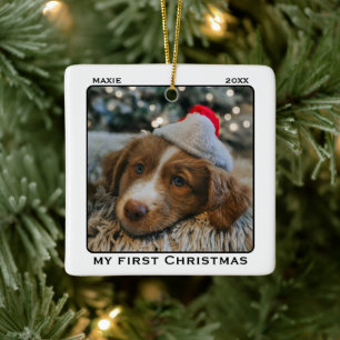 Adorno De Cerámica Mi primera foto de mascota de Navidad nombre