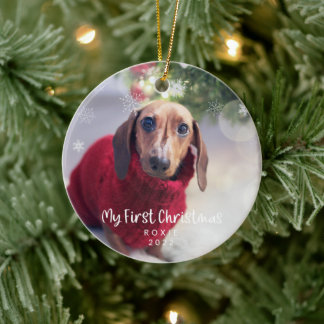 Adorno De Cerámica Mi primera foto de perro de Navidad copos de nieve