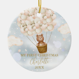 Adorno De Cerámica Mi primera foto de Teddy Bear Gold Balloons de Nav