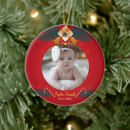 Adorno De Cerámica Mi primera foto personalizada de Navidad roja