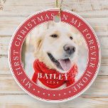 Adorno De Cerámica Mi primera Mascota navideña para siempre - moderna<br><div class="desc">Este diseño simple y clásico está compuesto por tipografía de la síspera y agrega una foto personalizado. "Mi primera Navidad en mi casa para siempre" rodea la foto del personalizado.</div>