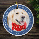 Adorno De Cerámica Mi primera Mascota navideña para siempre - moderna<br><div class="desc">Este diseño simple y clásico está compuesto por tipografía de la síspera y agrega una foto personalizado. "Mi primera Navidad en mi casa para siempre" rodea la foto del personalizado.</div>
