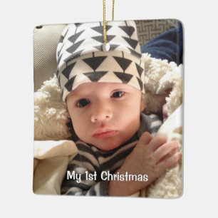 Adorno De Cerámica Mi primera Navidad Blue Tiny DOTS Baby Boy Photo