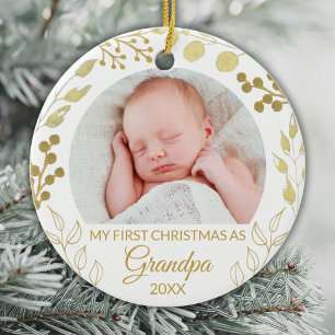 Adorno De Cerámica Mi primera Navidad como abuelo Follaje dorado Foto