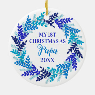 Adorno De Cerámica Mi primera Navidad como papá elegant Blue Wreath