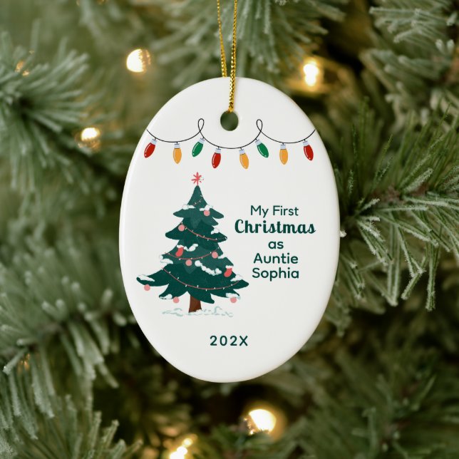 Adorno De Cerámica Mi primera Navidad como tía personalizada (Árbol)