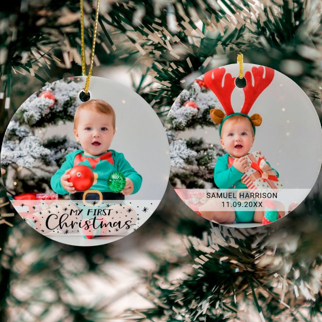 Adorno De Cerámica Mi primera Navidad con el nombre de dos fotos (Subido por el creador)