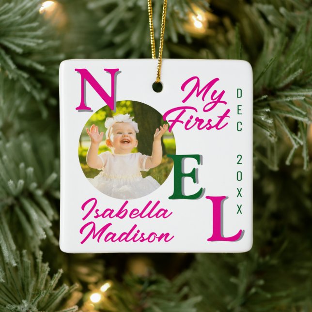 Adorno De Cerámica Mi primera Navidad, niña bebé, foto rosa Keepsake (Árbol)