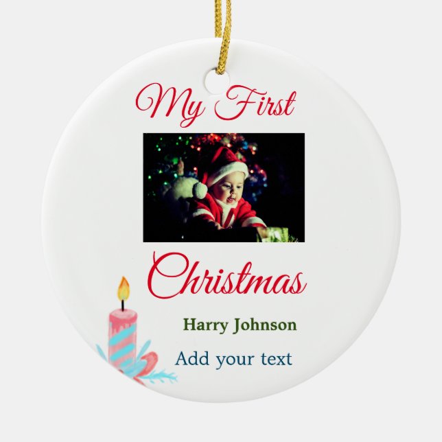 Adorno De Cerámica Mi primera vela navideña agrega el nombre de la fo (Frente)
