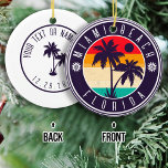 Adorno De Cerámica Miami Beach Florida Retro Palm Tree Travel 80<br><div class="desc">Souvenirs de Palmeras Tropicales de Miami Beach Florida. Miami Beach Florida - El diseño retro tropical Palm Tree 60 Souvenirs Vintage hace un gran Navidad o regalo de cumpleaños para los aficionados a las playas de Florida. El diseño retro de la vibra de verano es un regalo perfecto para los...</div>