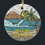 Adorno De Cerámica Miami Beach Florida Vintage<br><div class="desc">Miami Beach dibuja a mano un ilustracion con montañas y olas oceánicas al fondo. Perfecto para los amantes de Miami Beach.</div>