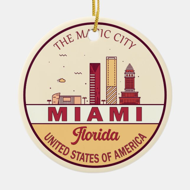 Adorno De Cerámica Miami Florida City Skyline Emblem (Frente)