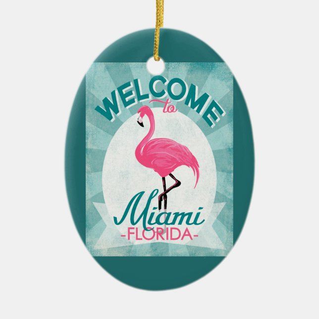 Adorno De Cerámica Miami Florida Pink Flamingo Retro (Frente)