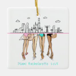 Adorno De Cerámica Miami Skyline Bachelorette Bikini Custom Keepsake