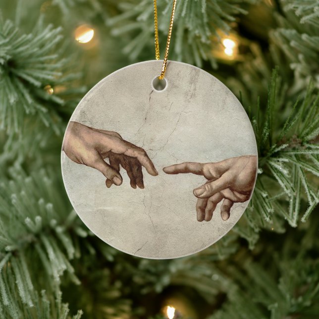 Adorno De Cerámica Michaelangelo manos creación adam dios (Árbol)