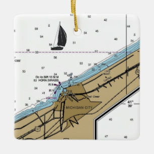 Adorno De Cerámica Michigan City Indiana Nautical Chart