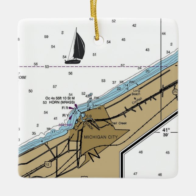 Adorno De Cerámica Michigan City Indiana Nautical Chart (Anverso)