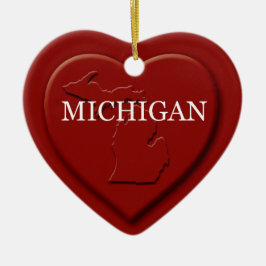 Adorno De Cerámica Michigan Heart Map Christmas Ornament