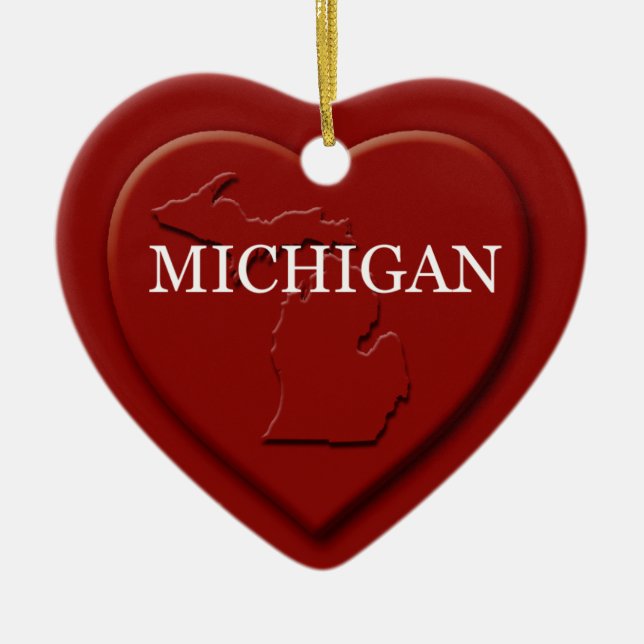 Adorno De Cerámica Michigan Heart Map Christmas Ornament (Frente)
