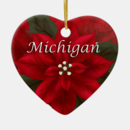 Adorno De Cerámica Michigan Poinsettia Heart Keepsake Ornament