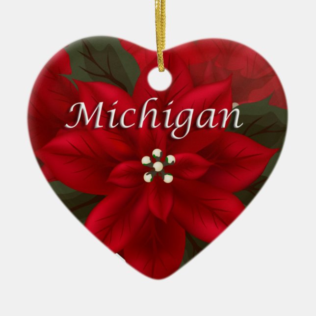Adorno De Cerámica Michigan Poinsettia Heart Keepsake Ornament (Frente)