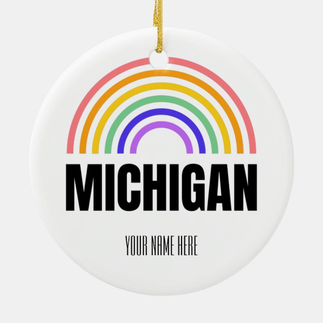 Adorno De Cerámica Michigan - Retro - Ilustracion - Personalizado (Atrás)