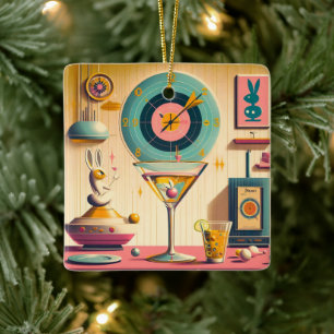 Adorno De Cerámica Mid Century Atómico Futurista Conejo Martini