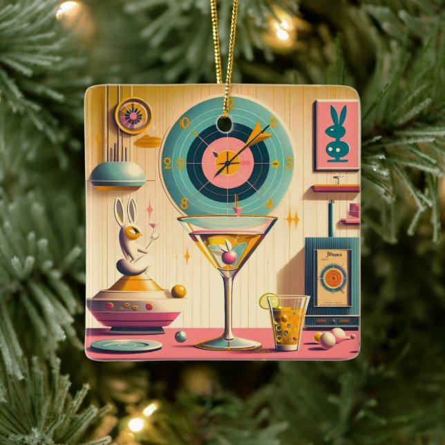 Adorno De Cerámica Mid Century Atómico Futurista Conejo Martini (Árbol)