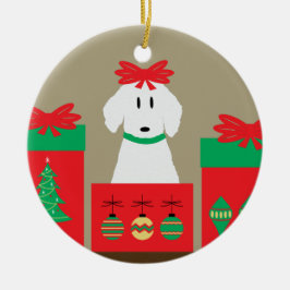 Adorno De Cerámica Mid Century Christmas Dog in Box