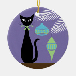 Adorno De Cerámica Mid Century Holiday Cat with Ornaments 2