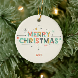 Adorno De Cerámica Mid-Century Merry Christmas – Retro Style