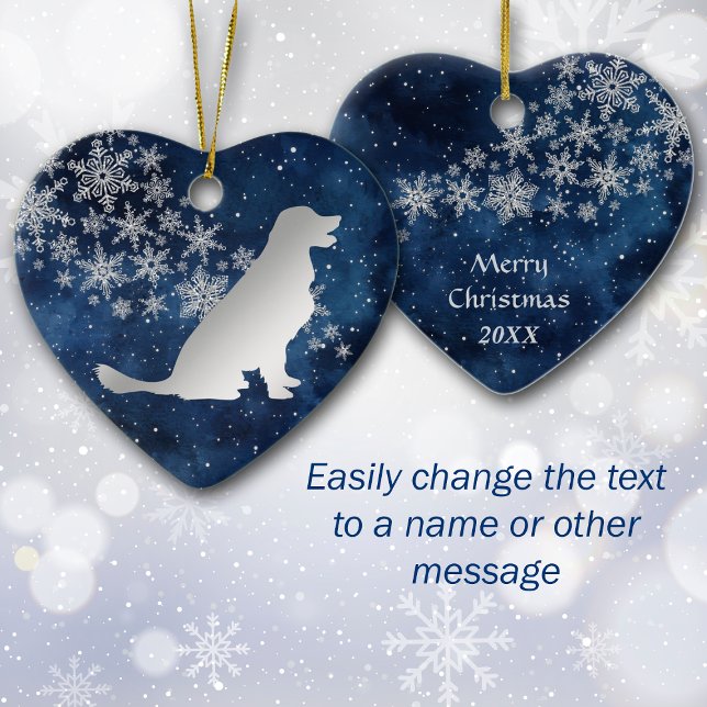 Adorno De Cerámica Midnight Blue Silver Snowflake Golden Retriever (Subido por el creador)