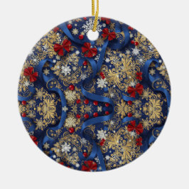 Adorno De Cerámica Midnight Majesty — Blue & Gold Christmas Ornament