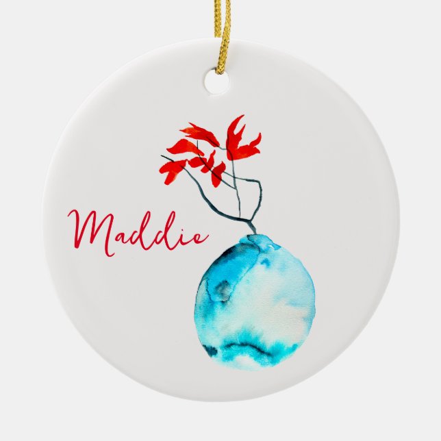 Adorno De Cerámica Mikebana acuarela de jarrón azul (Frente)