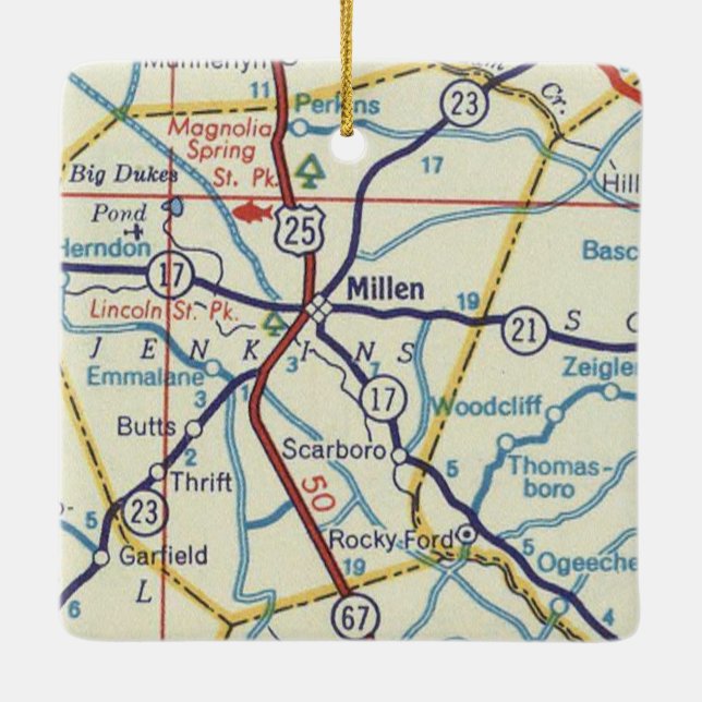 Adorno De Cerámica Millen GA Vintage Map (Reverso)