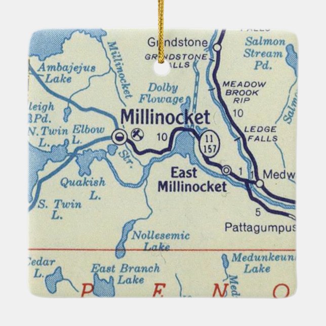 Adorno De Cerámica Millinocket ME Vintage Map (Reverso)