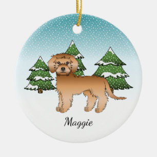 Adorno De Cerámica Mini Goldendoodle albaricoque - Bosque de Invierno