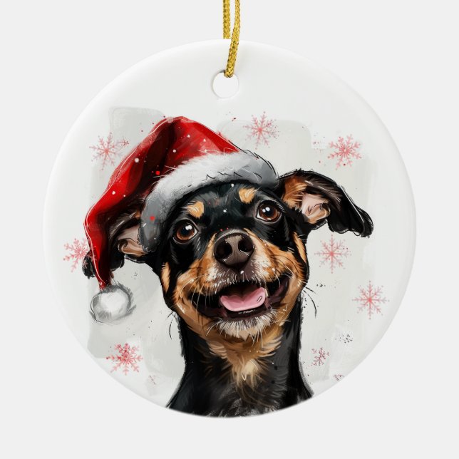 Adorno De Cerámica Mini Pinscher Dog Christmas Personalized (Frente)