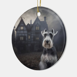 Adorno De Cerámica Miniature Schnauzer Halloween Aterrador