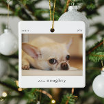 Adorno De Cerámica Minimal Define Naughty Mascota Photo Keepsake<br><div class="desc">Minimal Funny Define El Ornamento De Navidad De Fotos Mascotas Raras. Simplemente sube una imagen con tu foto favorita para hacer el regalo perfecto para un mascota durante estas vacaciones.</div>