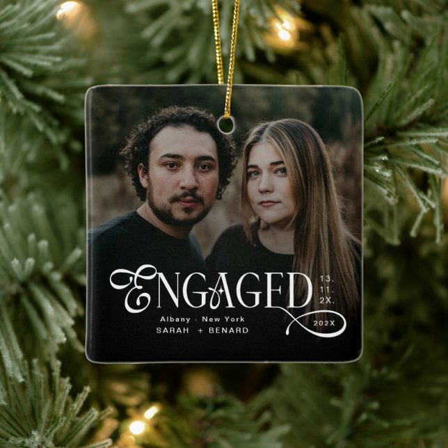 Adorno De Cerámica Minimal Engaged Couples 2 Photos Stylish Christmas (Árbol)