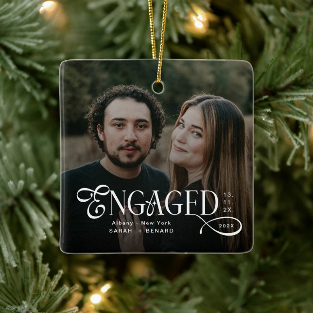 Adorno De Cerámica Minimal Engaged Couples Photo Stylish Christmas (Árbol)