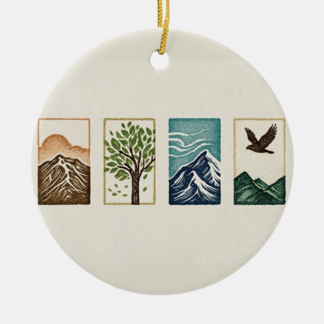 Adorno De Cerámica Minimal Nature Set – Mountain & Tree Art (Frente)