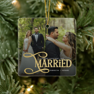Adorno De Cerámica Minimal Primera Navidad Casados Parejas 2 Fotos