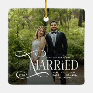 Adorno De Cerámica Minimal Primera Navidad Casados Parejas 2 Fotos