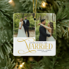Adorno De Cerámica Minimal Primera Navidad Casados Parejas 2 Fotos