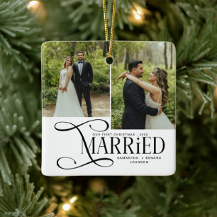 Adorno De Cerámica Minimal Primera Navidad Casados Parejas 2 Fotos